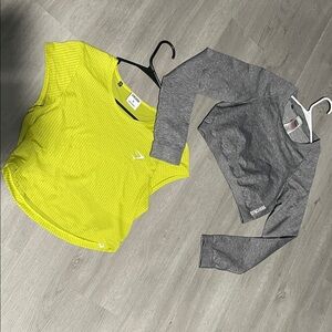 Gymshark Neon Yellow Tank and Charcoal Gray Crop Top